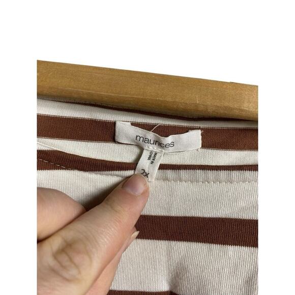 Maurices Size 2 / 2X Mariner Stripe Knit Top Brown White Preppy Nautical Shirt - Picture 8 of 8